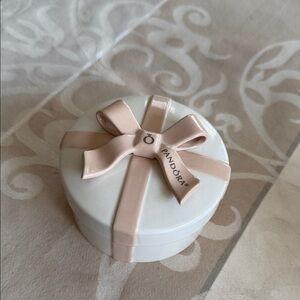 Pandora White Jewellery Trinket Box with Pink Ribbon